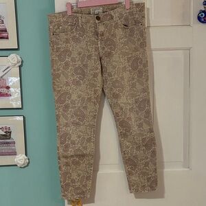 Current/Elliott Paisley Straight Leg Jeans - Tan and Pink